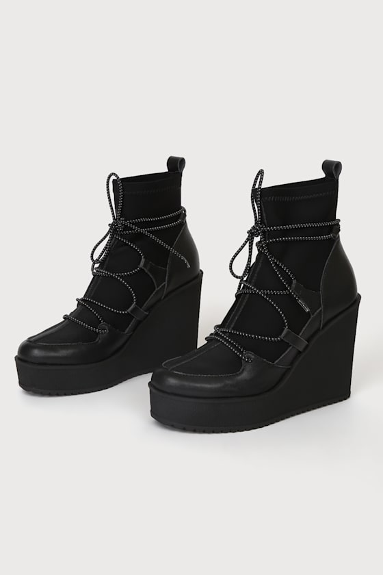 Atomic Black Leather Wedge Booties 3
