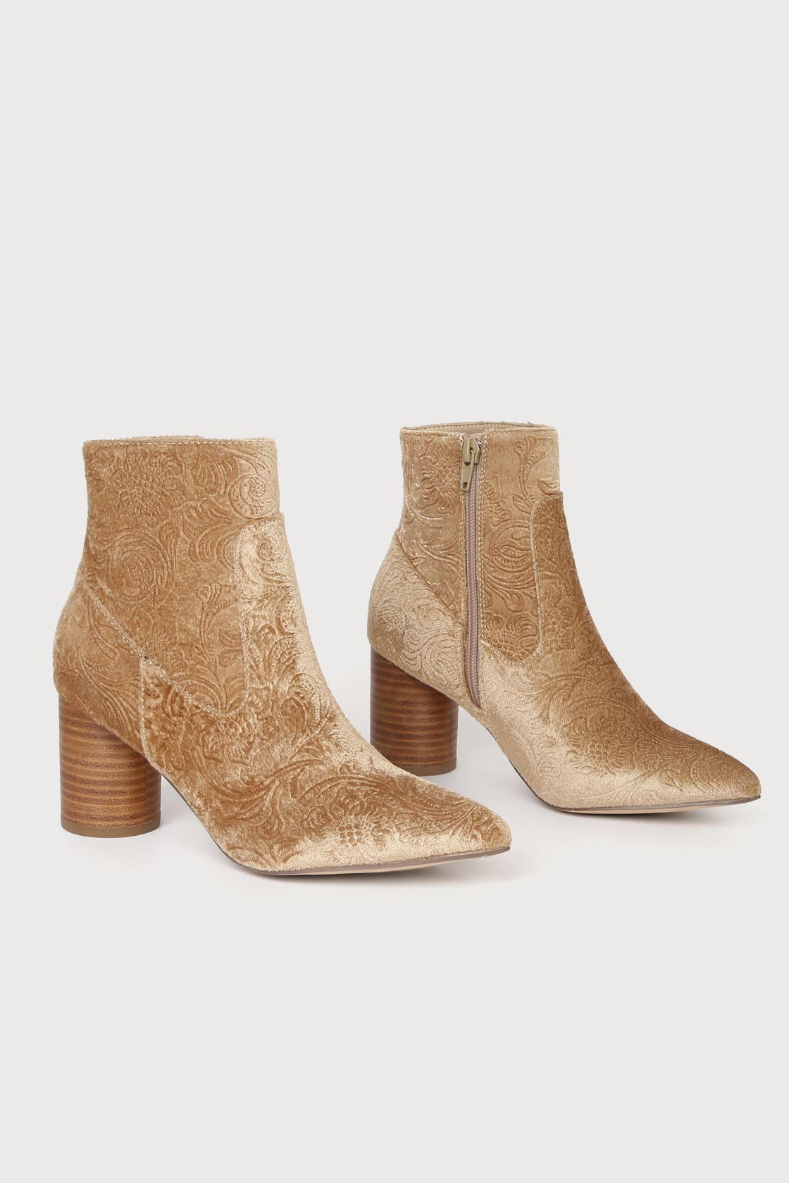 Alana Natural Floral Jacquard Velvet Ankle Boots