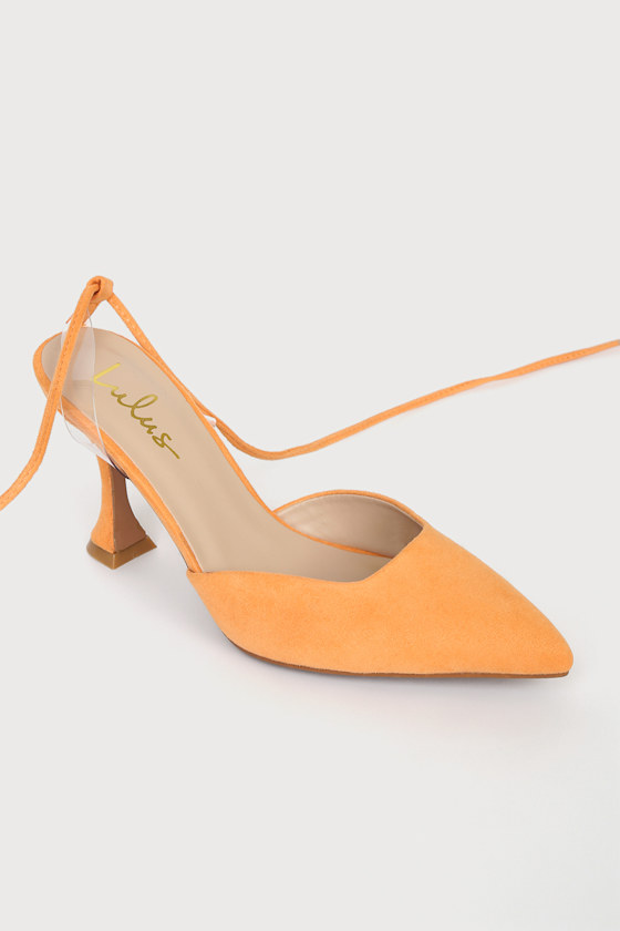 Layra Orange Suede Lace-Up Slingback Pumps 2