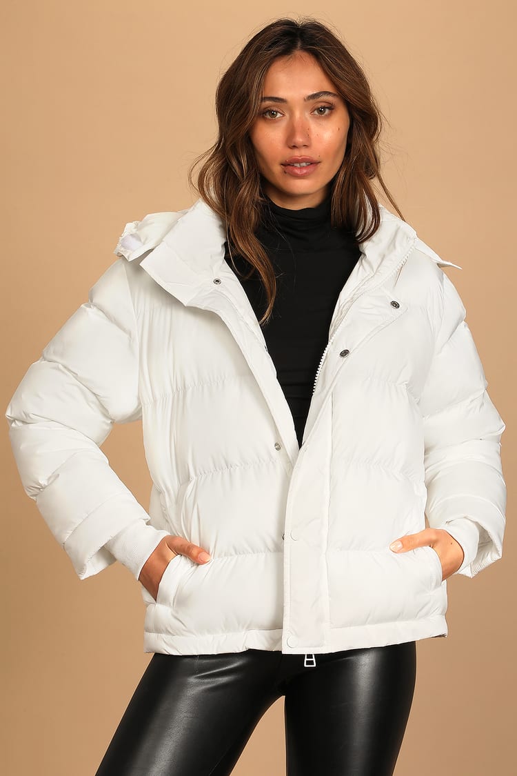 White Puffer Jacket - Hood Puffer Jacket - Removable Hood Jacket - Lulus