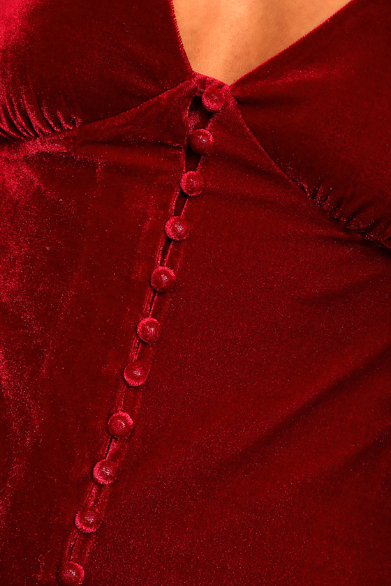 Red Velvet Dress - Long Sleeve Velvet Dress - Wine Red Mini Dress - Image 5