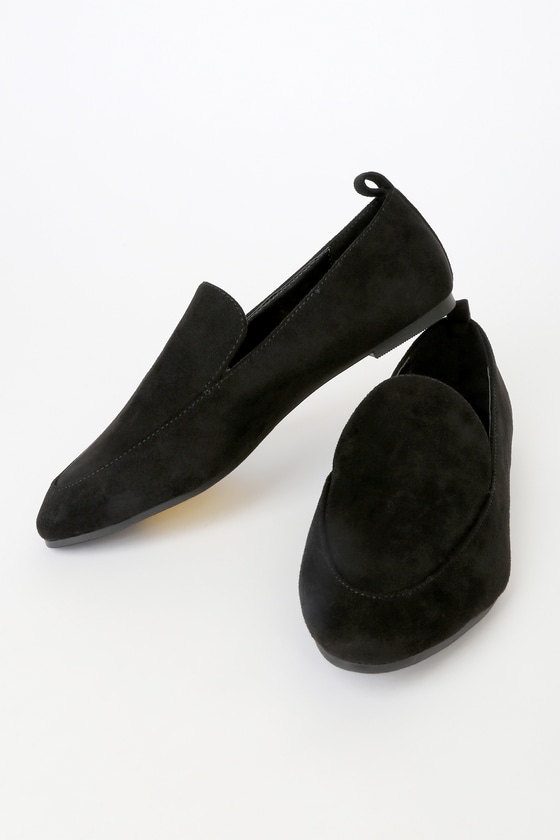 Black Suede Loafers - Flat Loafers - Almond Toe Loafers - Lulus