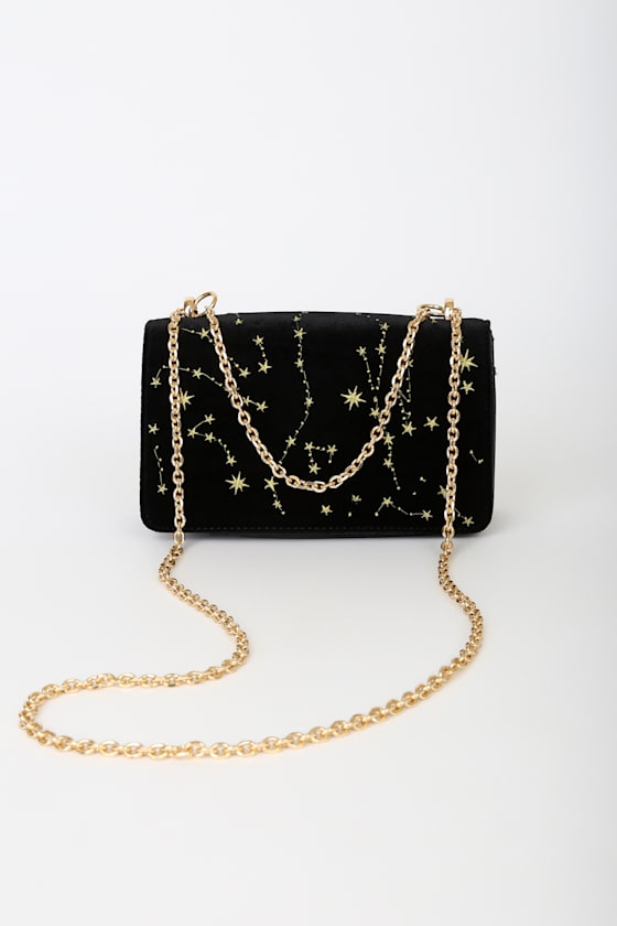 Stars in the Sky Black Velvet Embroidered Crossbody Bag 4