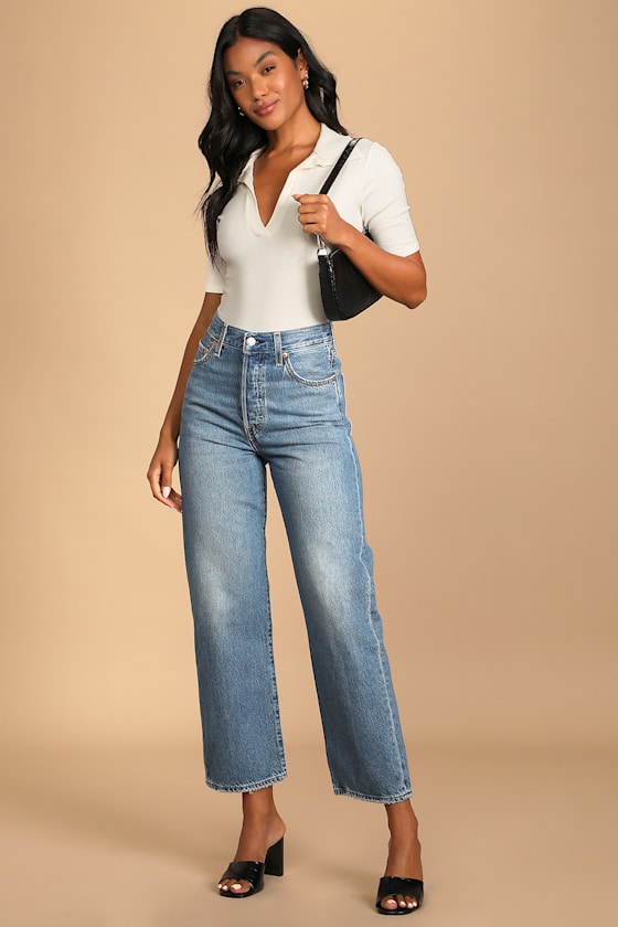 Ribcage Medium Wash Straight Ankle Jeans 5