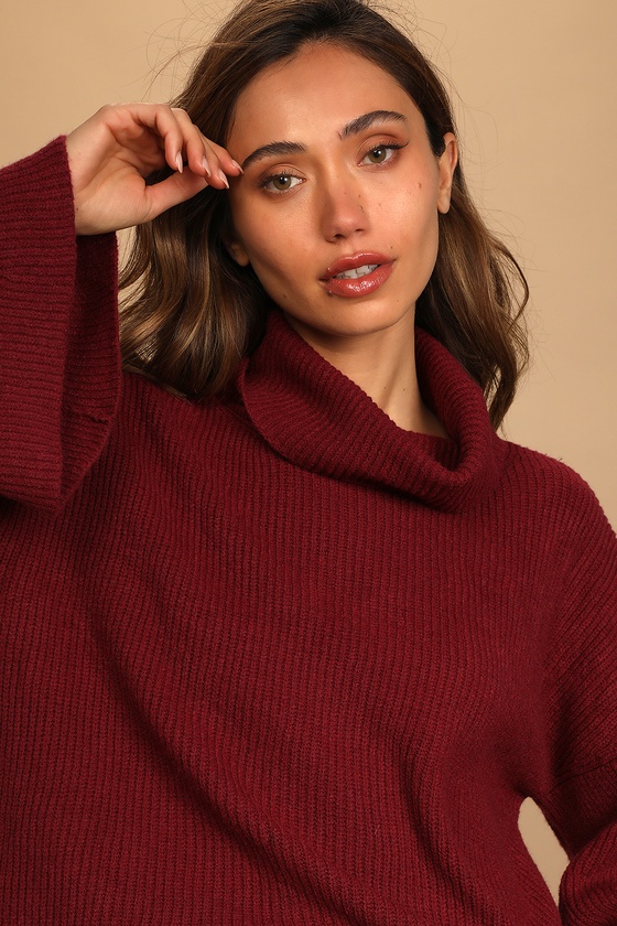 Burgundy Turtleneck Sweater - Wine Knit Sweater - Knit Turtleneck - Lulus