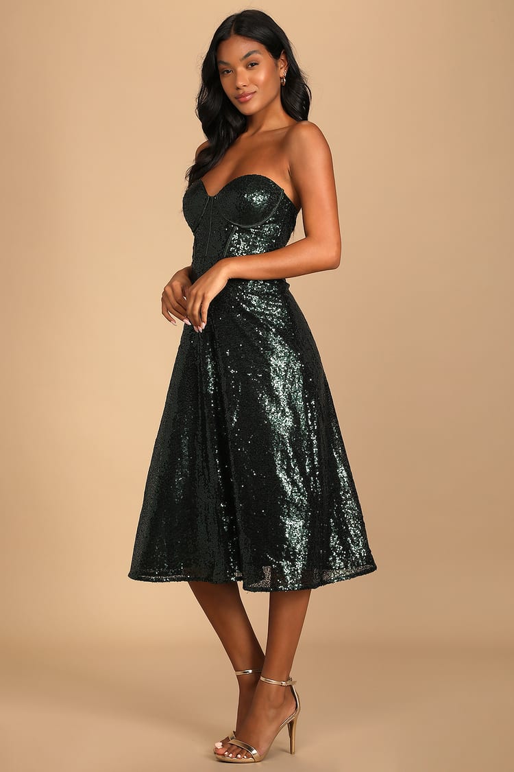Emerald Sequin Dress - Bustier Dress - Strapless Sequin Dress - Lulus
