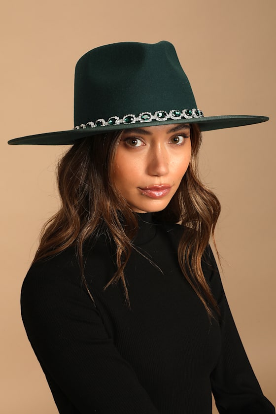 Emerald Green Hat Rhinestone Hat Wool Fedora Hat Lulus