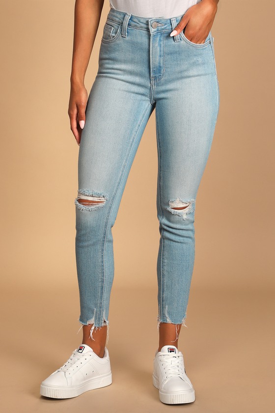 Perfectly Popular Light Wash High Rise Distressed Skinny Jeans