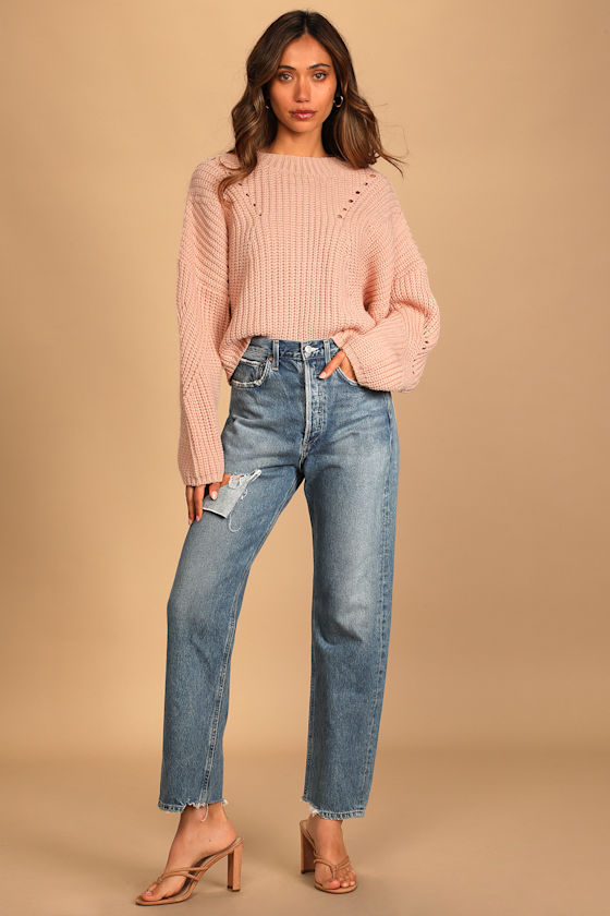 Pleasantly Sweet Blush Knit Tie-Back Sweater 4