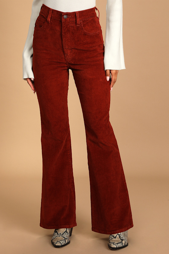 70s High Flare Rust Brown High-Waisted Corduroy Pants 5