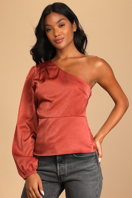 Marsala Top - Satin Top - One-Shoulder Top - Long Sleeve Top - Lulus