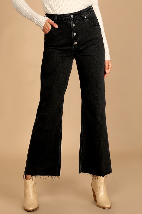 Rolla's Eastcoast Crop Flare - Cool Black Jeans - High Rise Jeans 