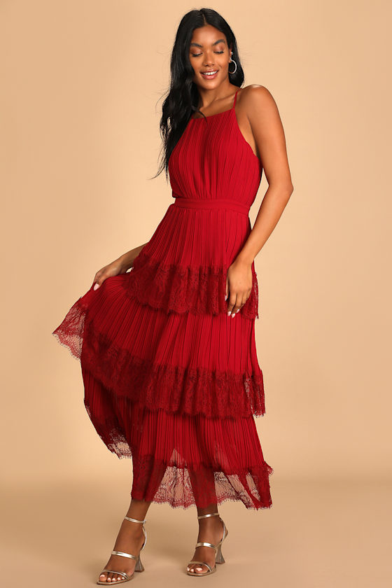 Heart Lace Maxi Dress Wine Red