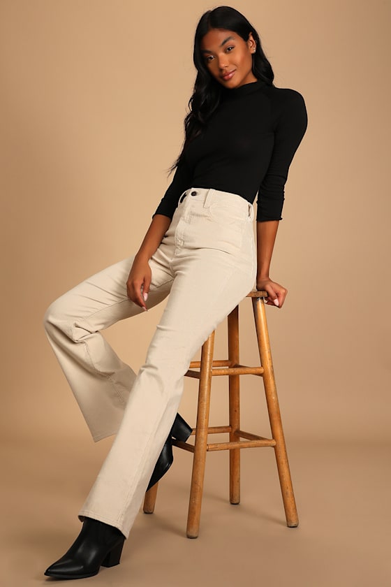 70s High Flare Cream High-Waisted Corduroy Pants 5