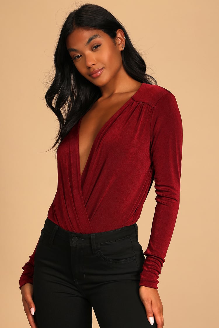 Turnt Wine Red Long Sleeve Bodysuit