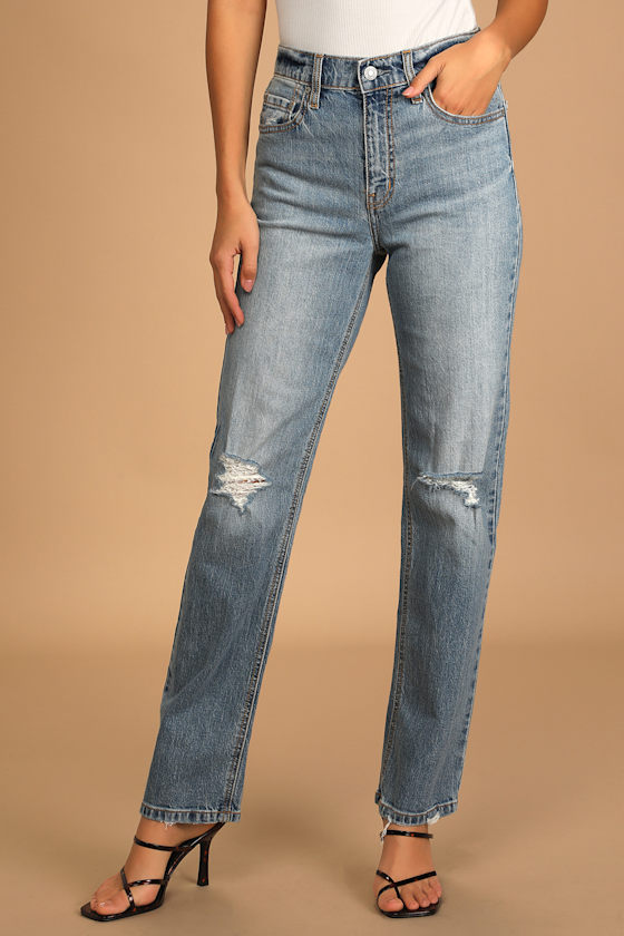 Light Wash Dad Jeans - Ripped Denim Jeans - Wide-Leg Jeans - Lulus