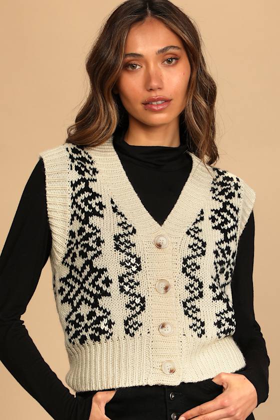 Mountain Crest Cream Multi Print Button-Up Sweater Vest 4