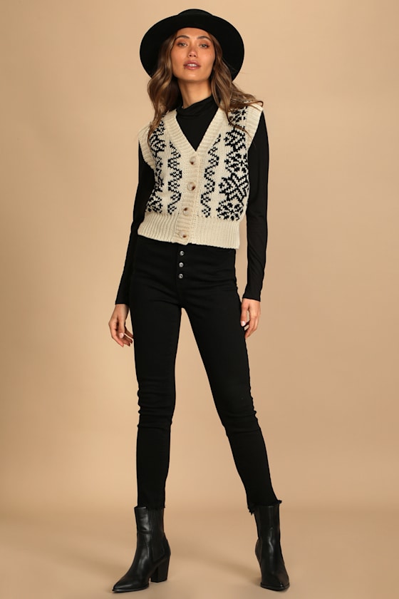 Mountain Crest Cream Multi Print Button-Up Sweater Vest 5
