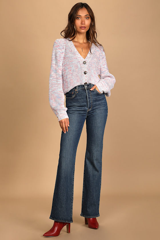 Bright and Cozy White Multi Knit Button-Up Cardigan Sweater 5