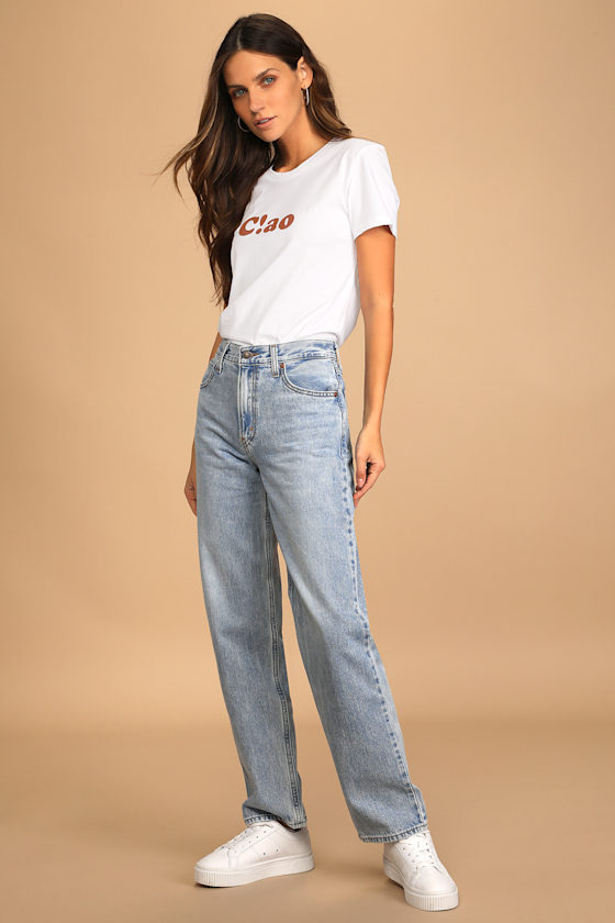Light Wash High-Rise Straight-Leg Dad Jeans 1