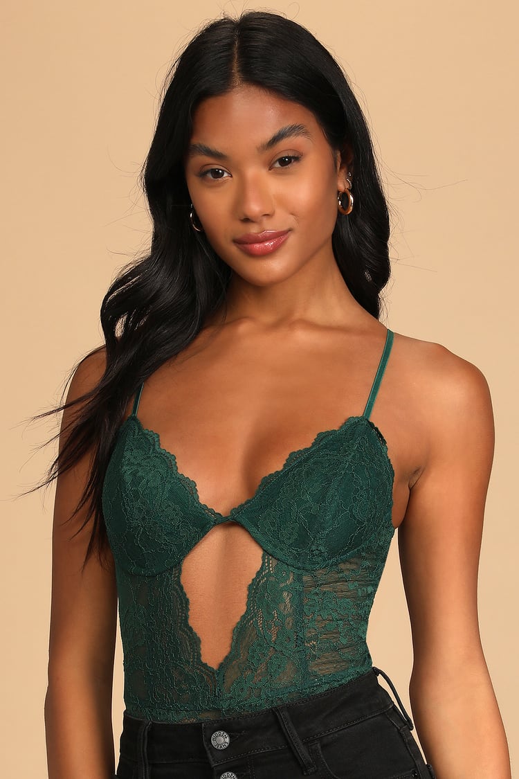 Pour Moi Opulence Underwired Body 11510 Womens Lace Bodysuit Forest Green