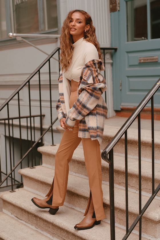 Cozy Callings Beige Multi Plaid Shacket 6