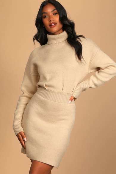 Women's Long-Sleeve Sweetheart Mini Sweater Dress, Women's Clearance
