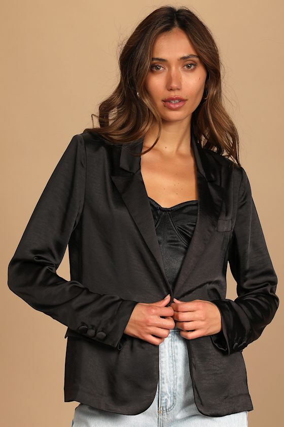 Trending Up Black Satin Blazer 3
