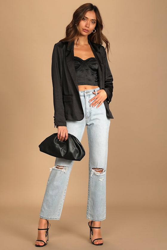 Trending Up Black Satin Blazer 4