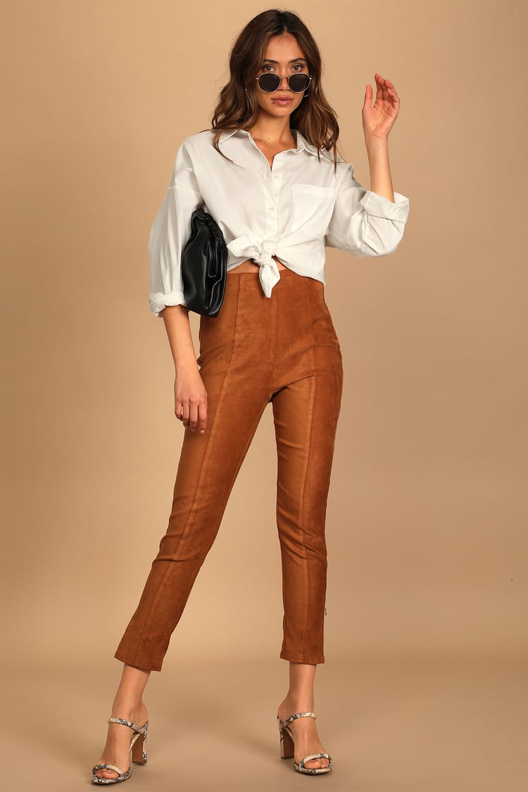 brown suede skinny pants