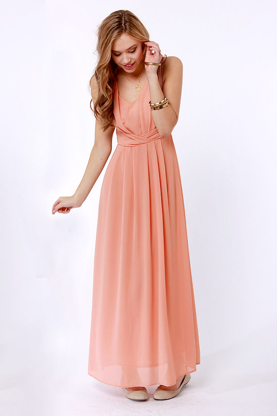 Lovely Dusty Peach Dress - Maxi Dress - Lace Dress - $53.00 - Lulus