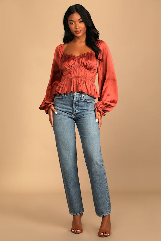 rust satin top