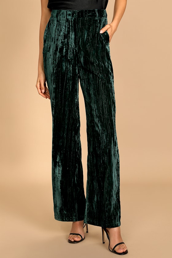 Happiest Holiday Emerald Green Crushed Velvet Wide-Leg Pants 4