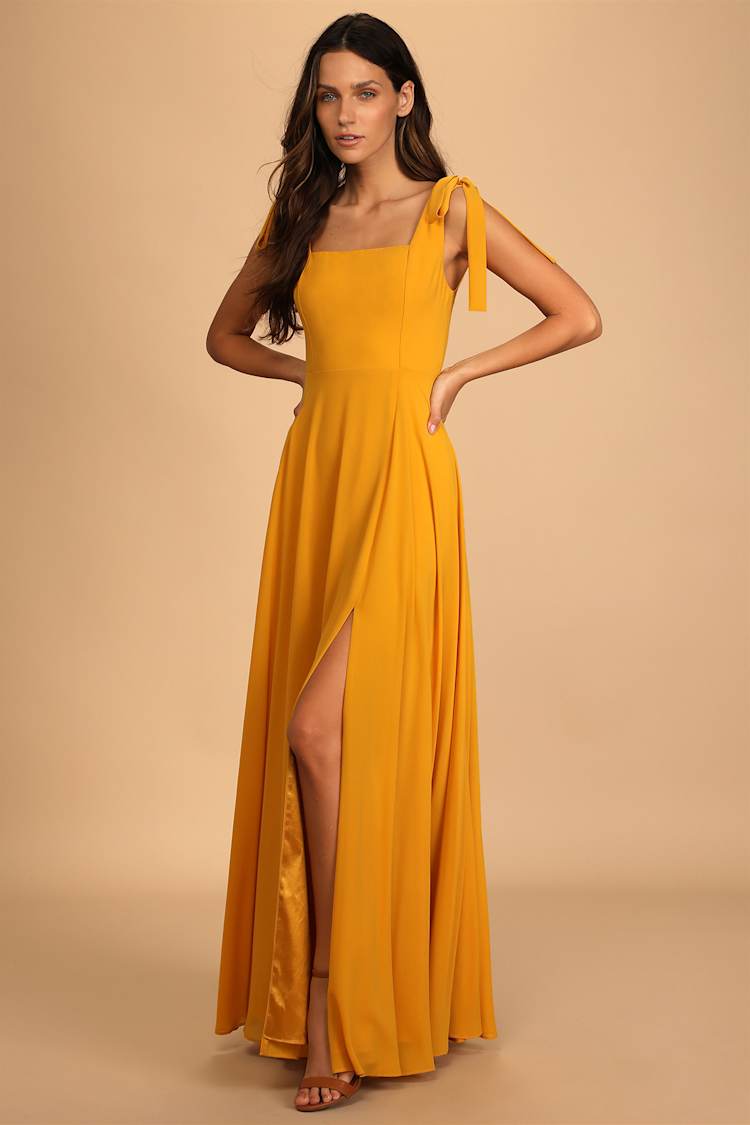 mustard a line dress Mustard Yellow Linen-Blend Maddy Midi Dress