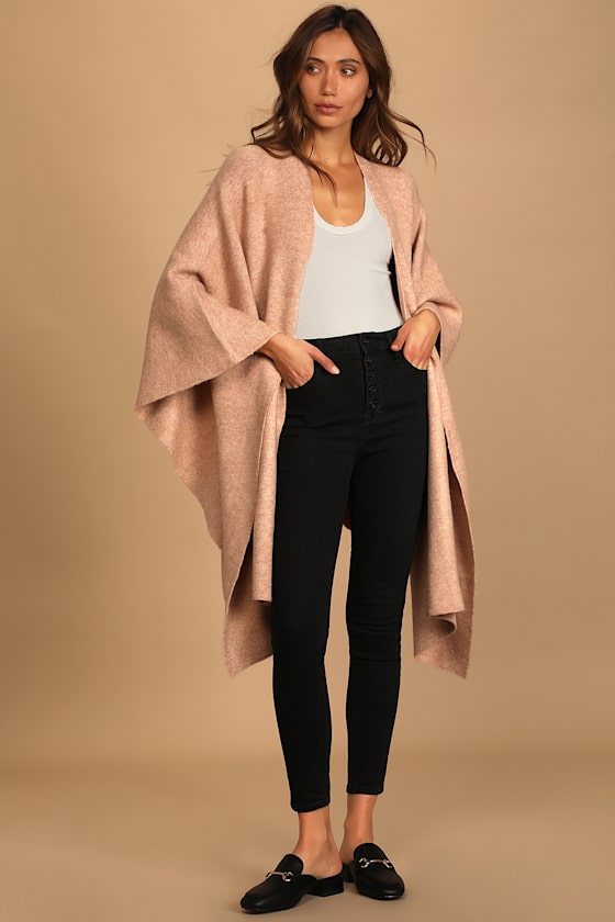 Keep Things Cozy Taupe Knit Poncho 4