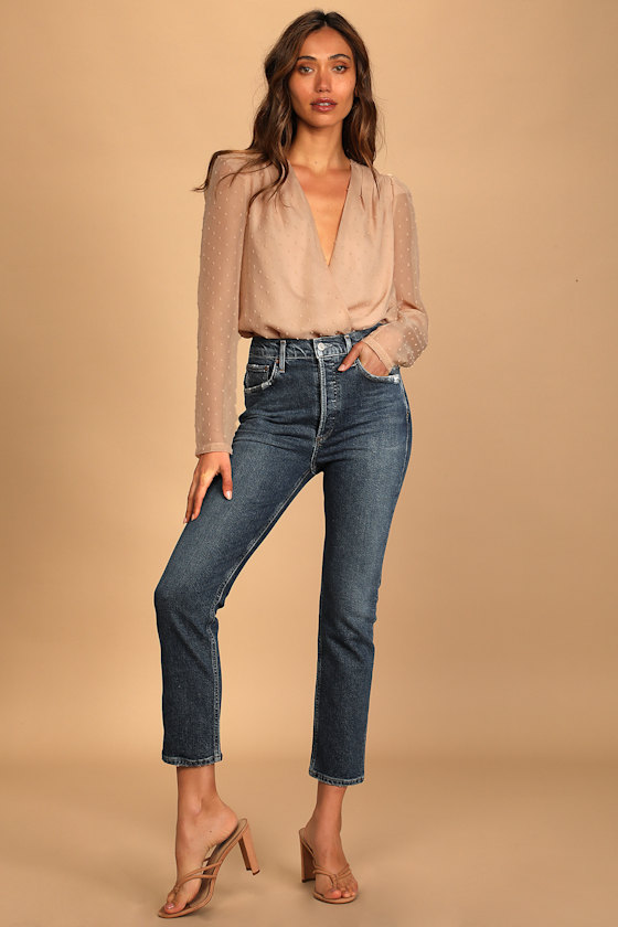 Dainty Dots Beige Swiss Dot Long Sleeve Bodysuit 6