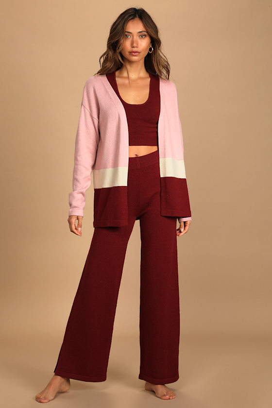 Find Me Here Burgundy Color Block Tank Top and Cardigan Set 7