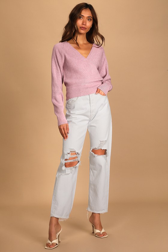 ribbed surplice sweater