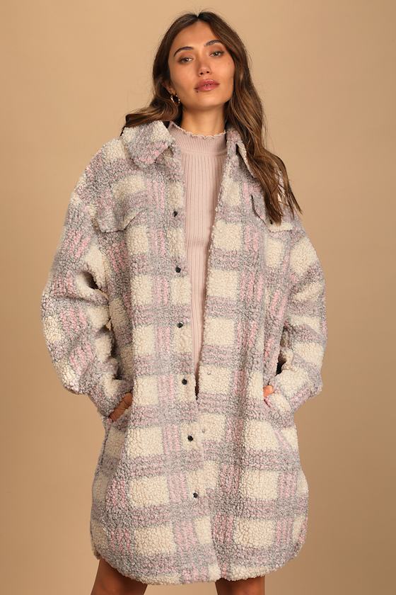 plaid shearling jacket