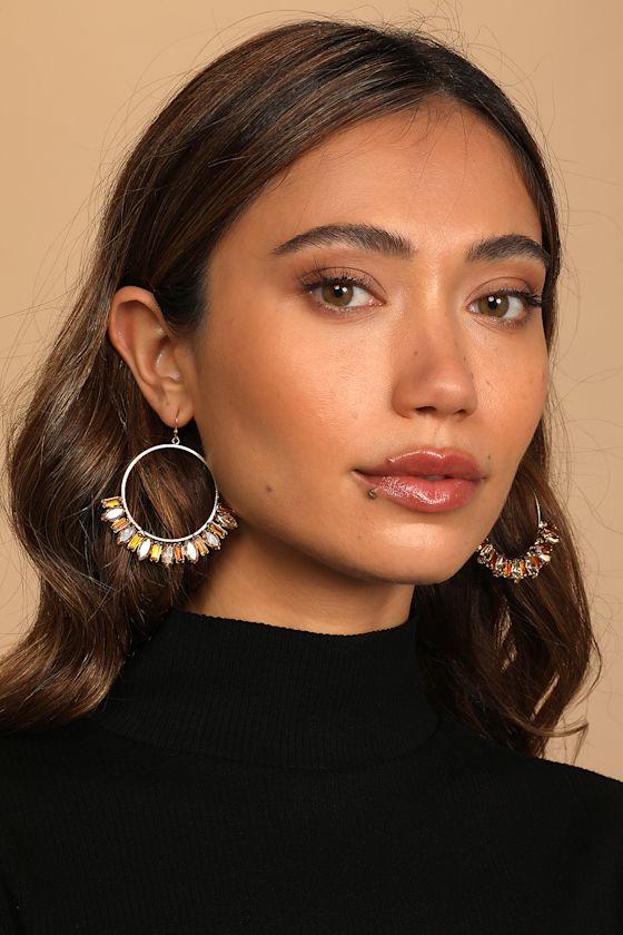 Orange Rhinestone Earrings Topaz Earrings Hoop Earrings Lulus
