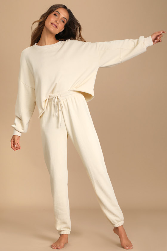 Boat House Cream Oversized Drawstring Lounge Joggers 5