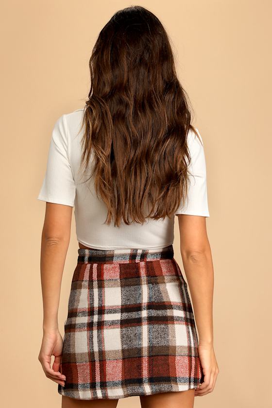 Mad for Plaid Cream and Orange Plaid Mini Skirt 8