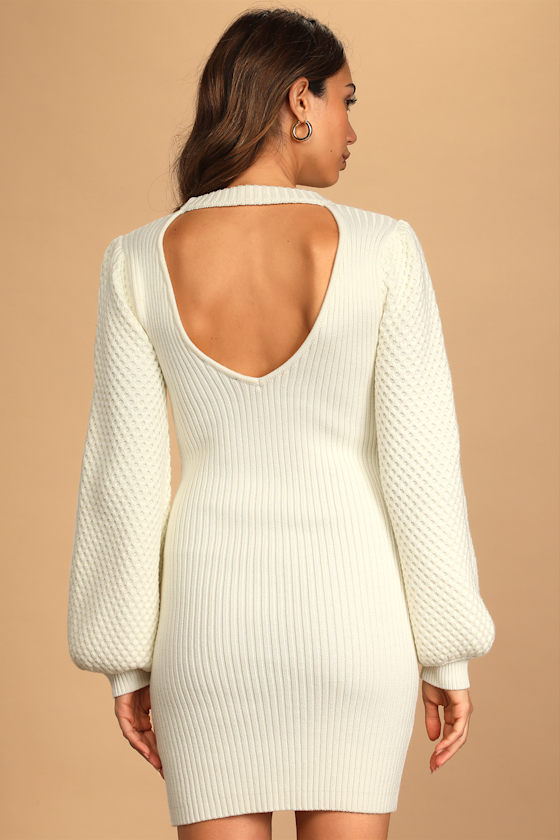 Mixing and Mingling Cream Knit Backless Bodycon Sweater Dress 1