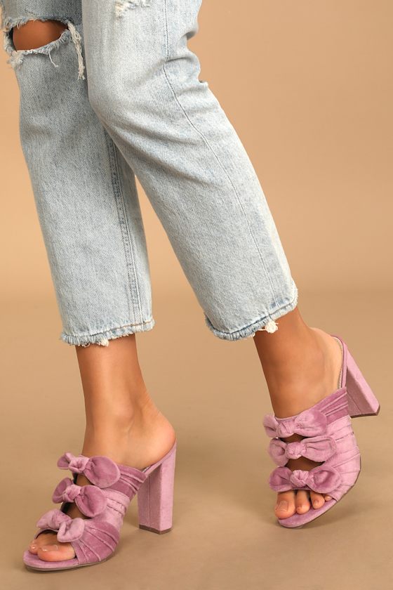 Mikeyy Pink Velvet Bow High Heel Sandals 1