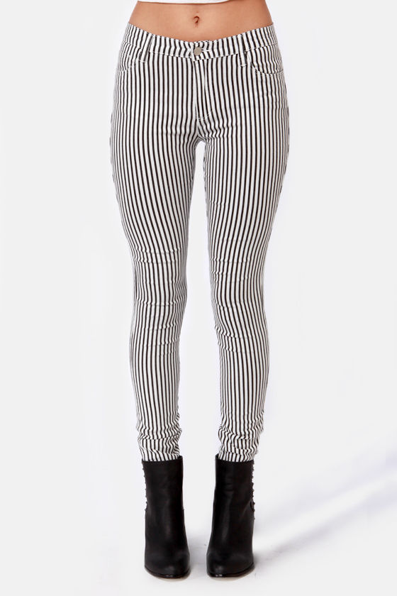 black and white striped pants