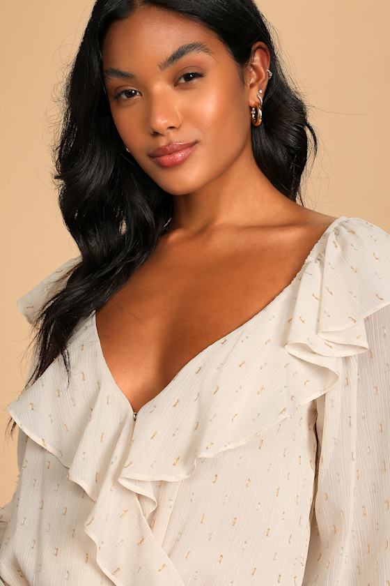 Cream Bodysuit Ruffled Bodysuit Long Sleeve Bodysuit Lulus