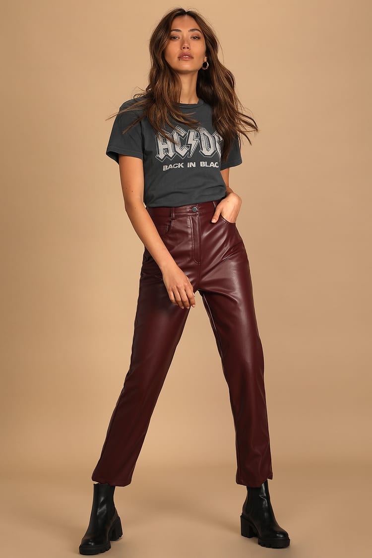 Hit Your Mark Burgundy Vegan Leather Straight Leg Pants