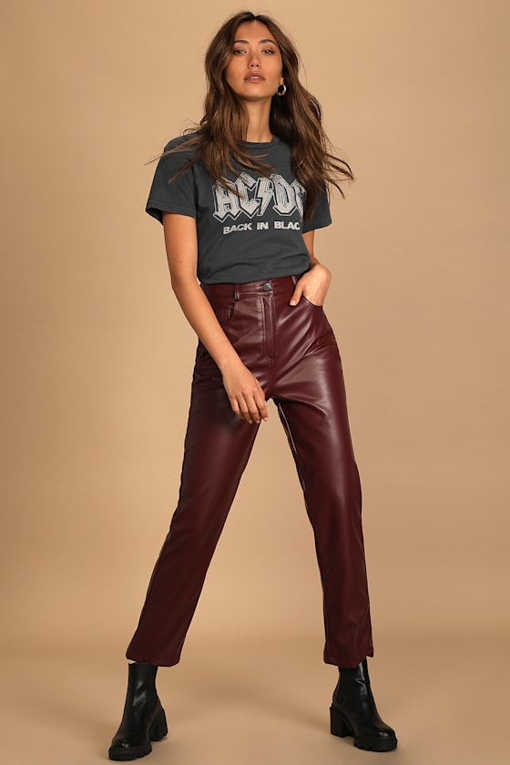 Hit Your Mark Burgundy Vegan Leather Straight Leg Pants 5