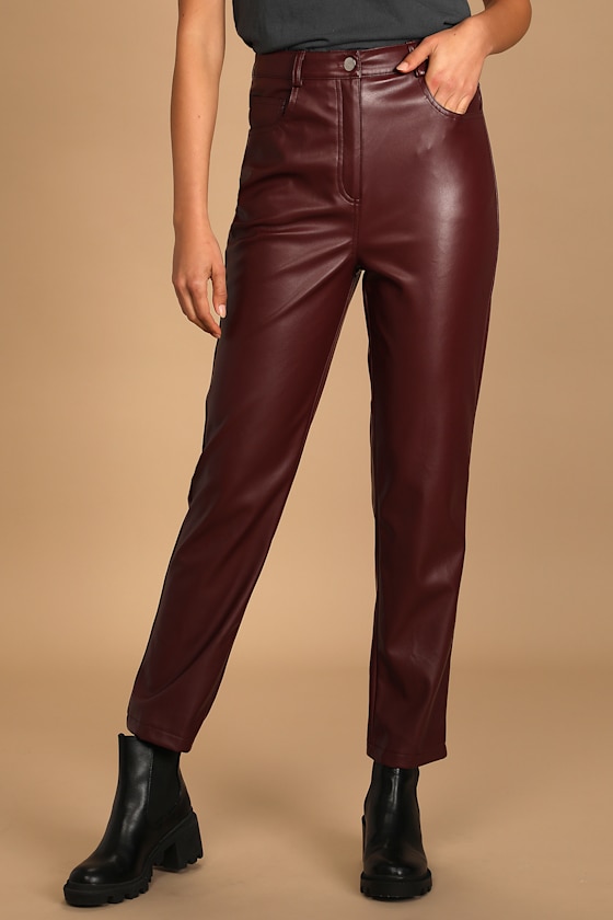 Hit Your Mark Burgundy Vegan Leather Straight Leg Pants 4