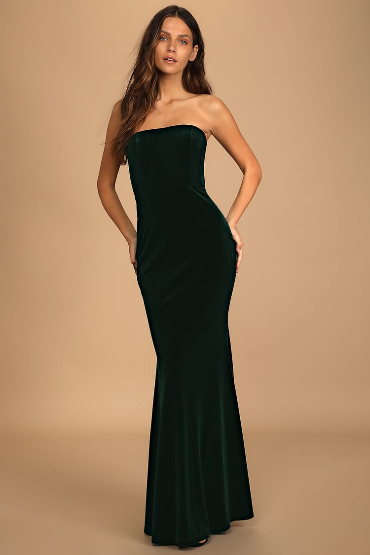 Emerald Green Maxi - Velvet Maxi Dress - Strapless Maxi Dress - Lulus